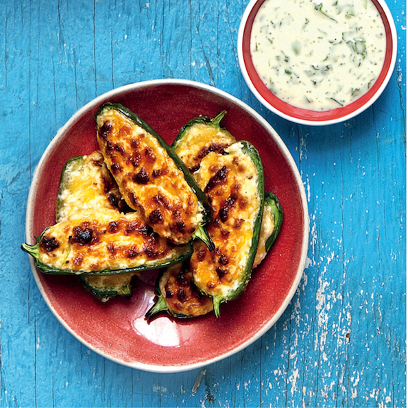 Baked chilli poppers with coriander mayo