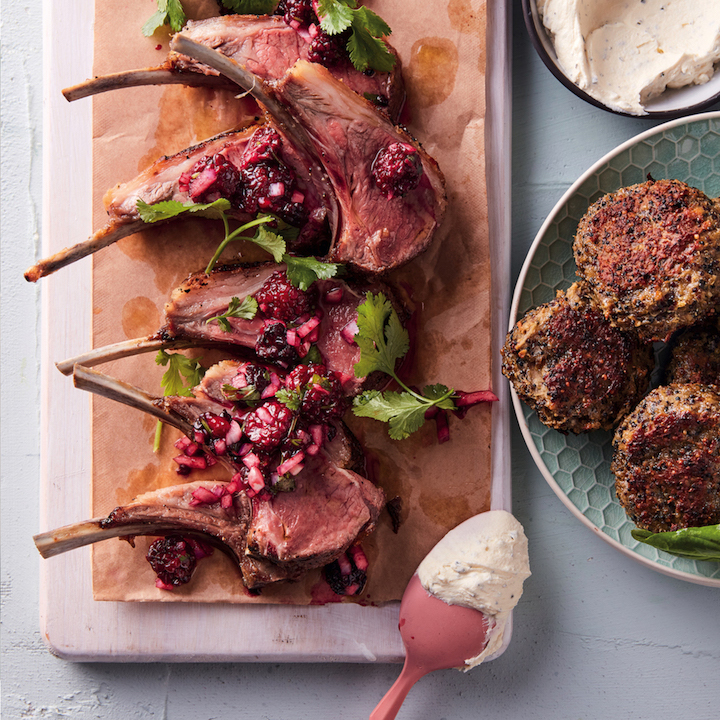 Read more about the article Lamb chops with blackberry salsa, sweet potato quinoa cakes and rosemary crème fraîche