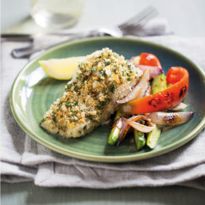 Read more about the article Parsley-crusted dorado with roast vegetables
