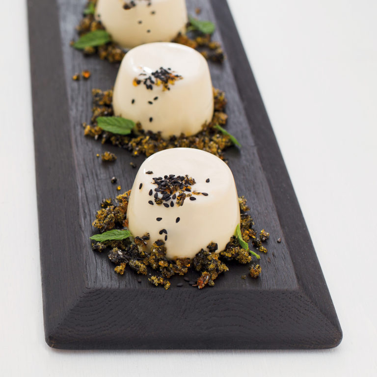 Green Tea Panna Cotta With Black Sesame Praline - MyKitchen