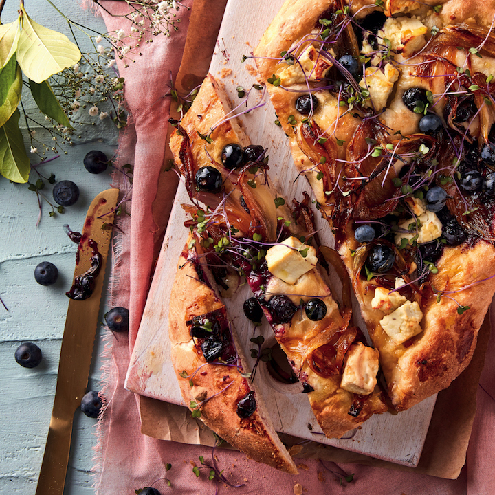 You are currently viewing Feta, caramelised onion & blueberry focaccia