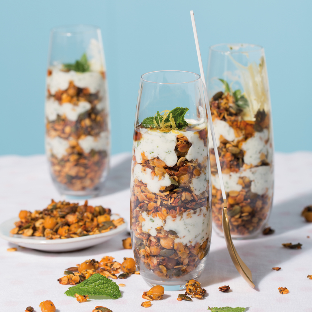 You are currently viewing Butternut and chickpea granola with mint yoghurt