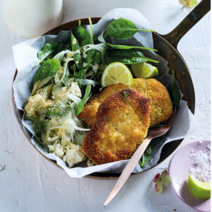 Read more about the article Couscous-crumbed chicken schnitzels with salad