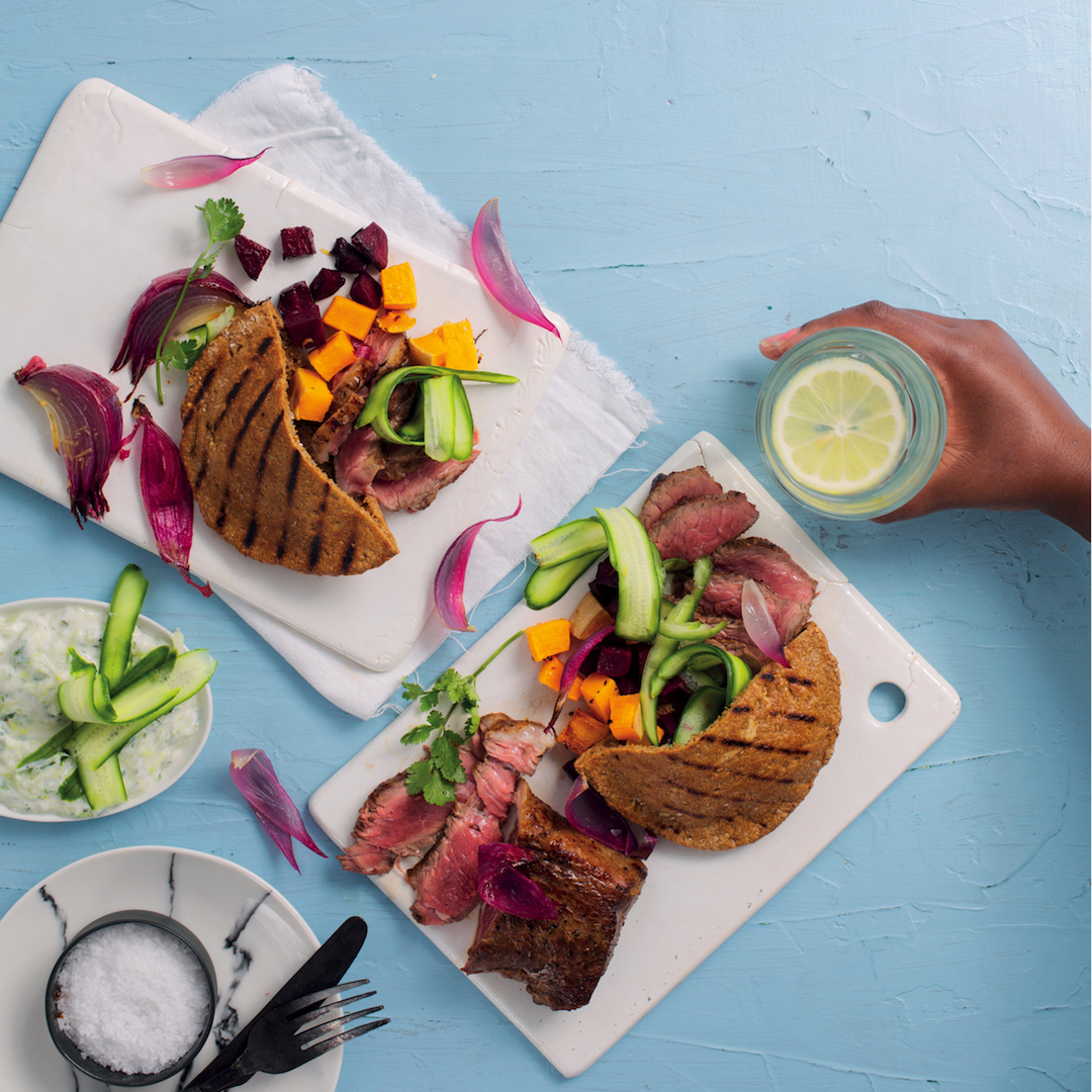 Read more about the article Steak and root vegetable pitas with tzatziki