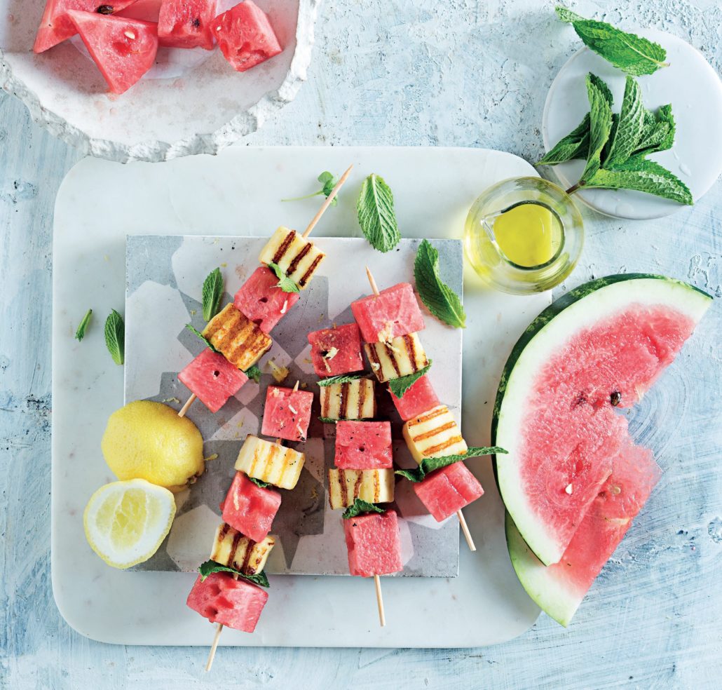 Watermelon and grilled halloumi skewers MyKitchen