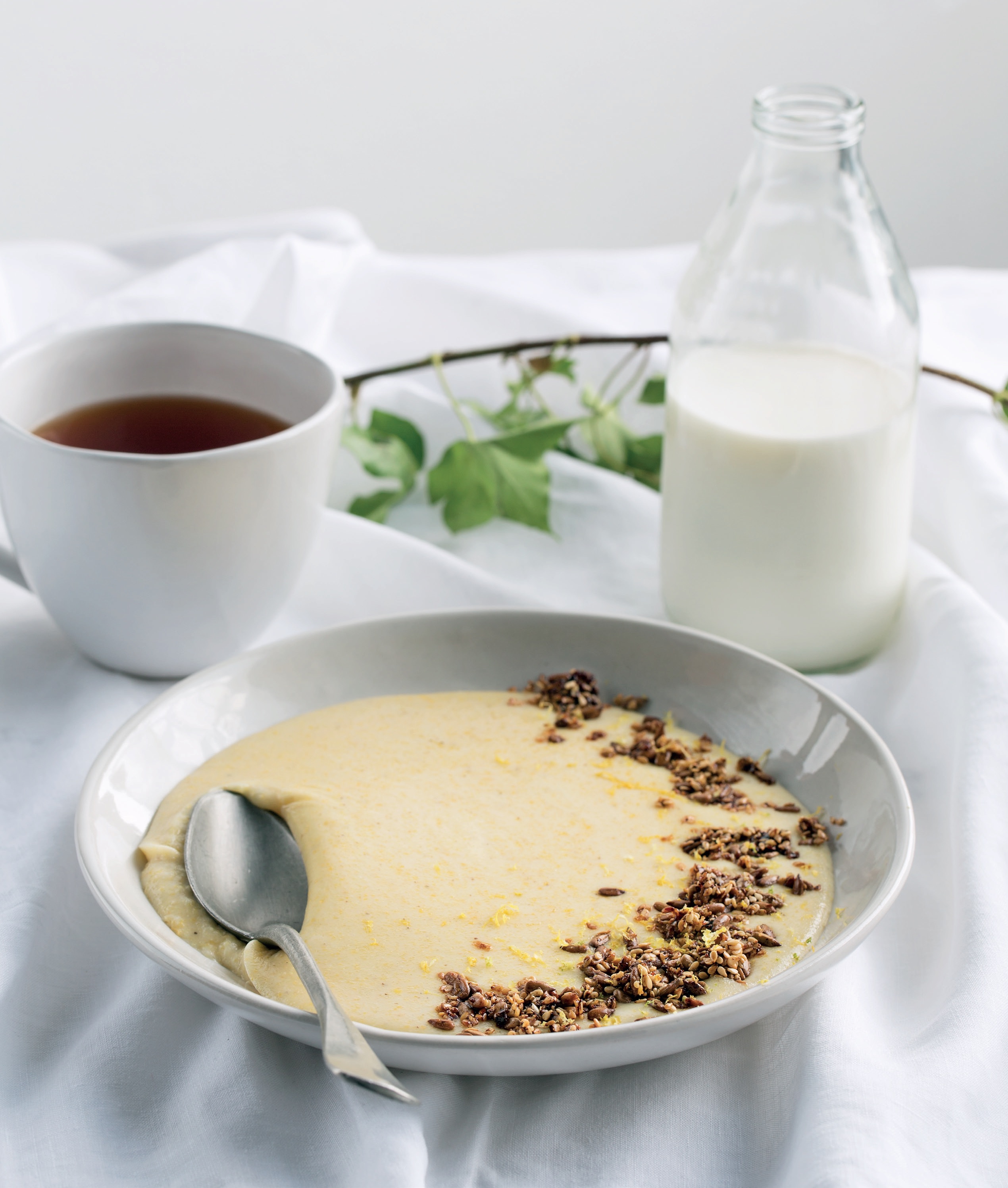 You are currently viewing Lemony polenta porridge with honeyed seeds