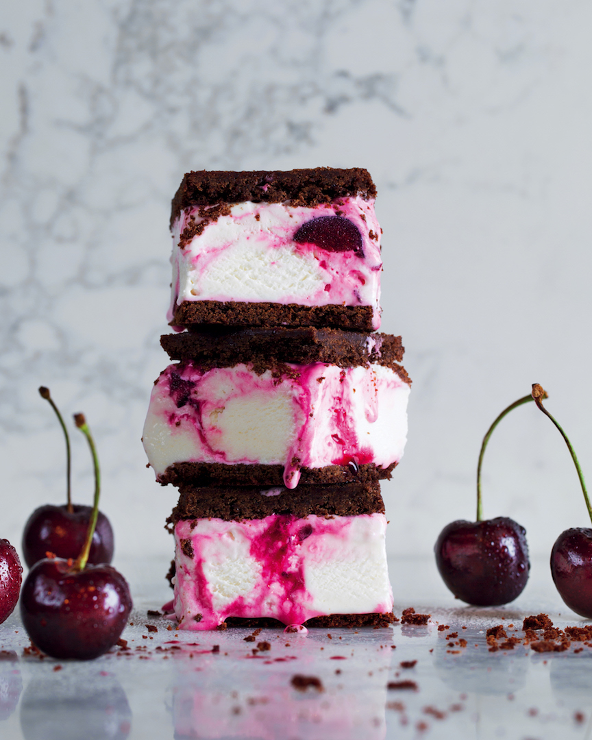 Read more about the article Cook the cover: Brownie ice cream sandwiches with cherries