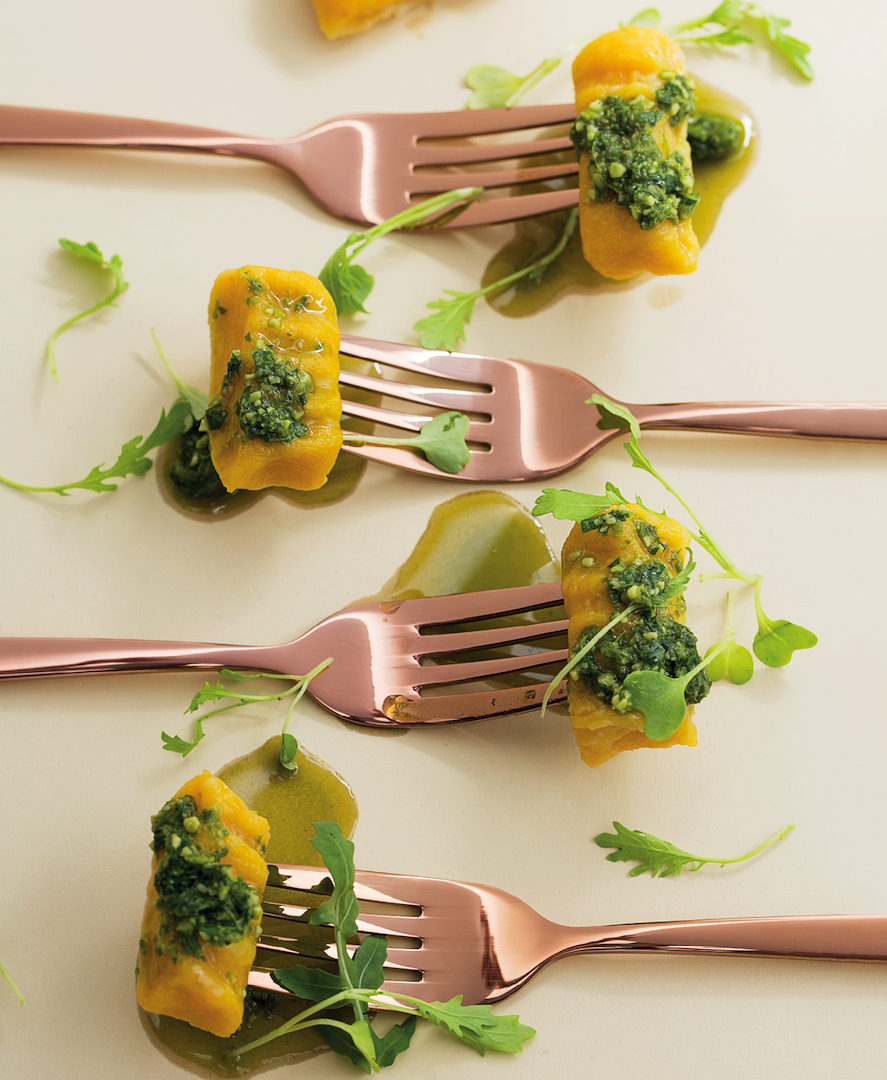 You are currently viewing Carrot gnocchi with basil pesto