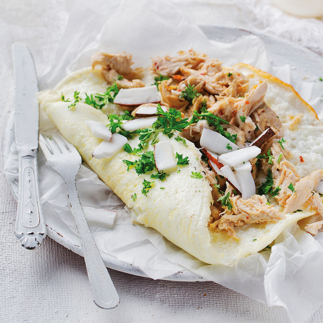 Read more about the article Make the fluffiest omelette ever filled with chilli-coconut chicken