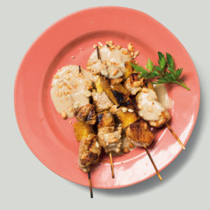 Read more about the article Chicken and pineapple satay with coconut and peanut sauce