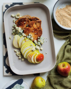 Read more about the article Crumbed pork fillet served with pear and blue cheese