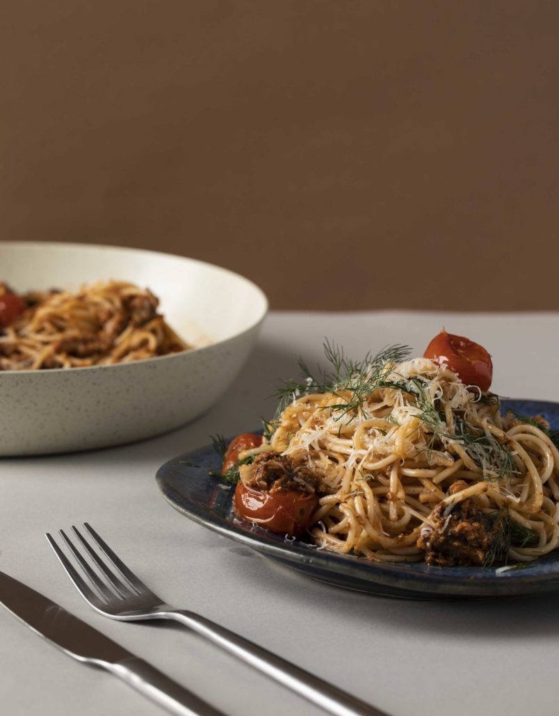 Roasted tomato and sardine pasta