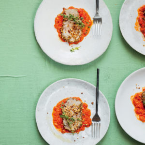 Read more about the article Almond-crusted lamb with red pepper salsa