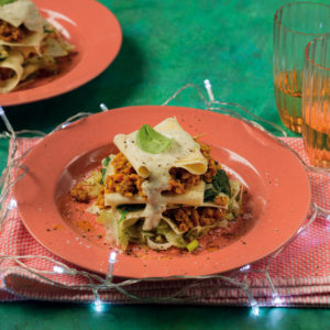 Read more about the article Red, green and gold vegetarian Christmas lasagne