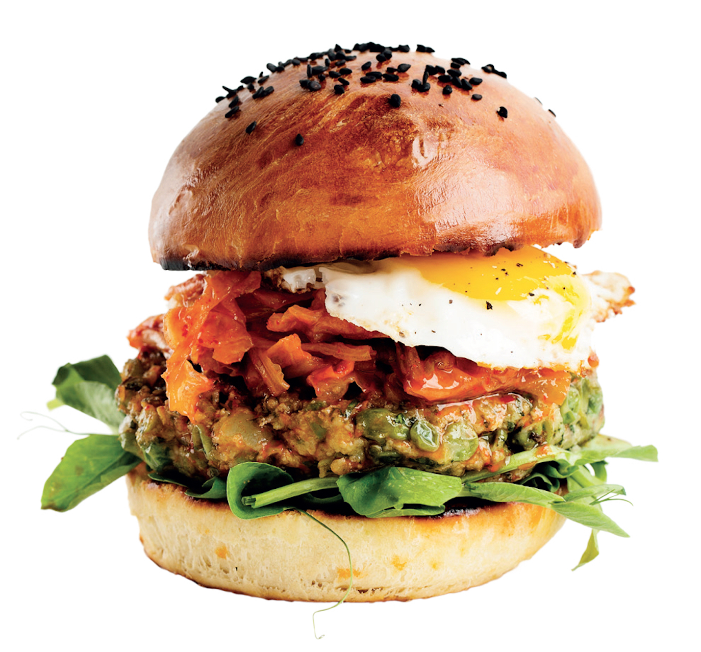 Read more about the article Green vegetarian burgers with kimchi and eggs