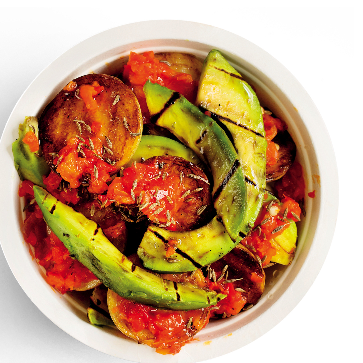 Read more about the article Grilled avo, baby potato and harissa salad