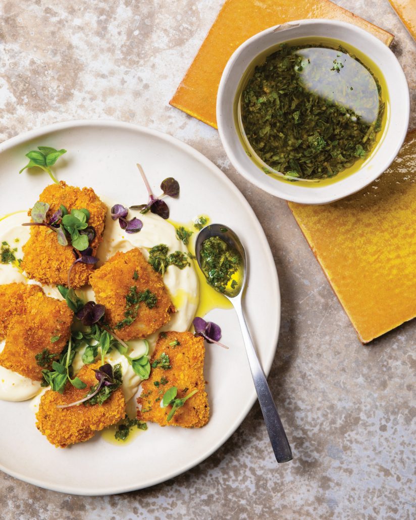 Oven baked fish nuggets with aioli and herb sauce MyKitchen