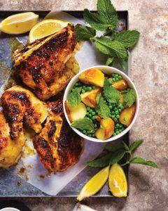 Read more about the article Roast chicken with pea and mint roast potatoes