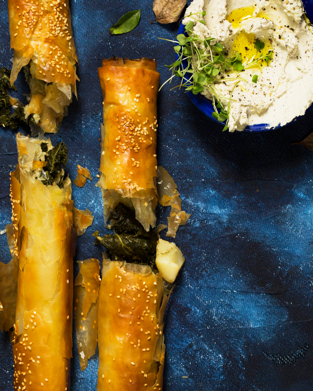 You are currently viewing Kale spanakopita with sunflower-seed mayo