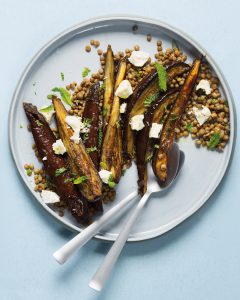 Read more about the article Roast brinjal, feta and lentil salad