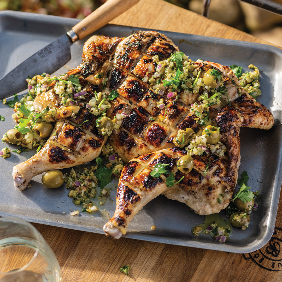 You are currently viewing Buttermilk spatchcock with chunky olive gremolata