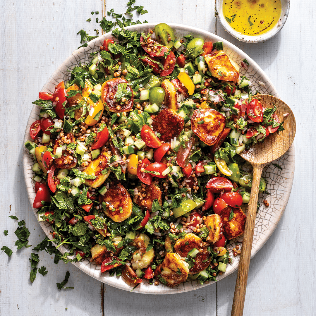 You are currently viewing Onezwa’s sorghum tabbouleh with grilled halloumi  